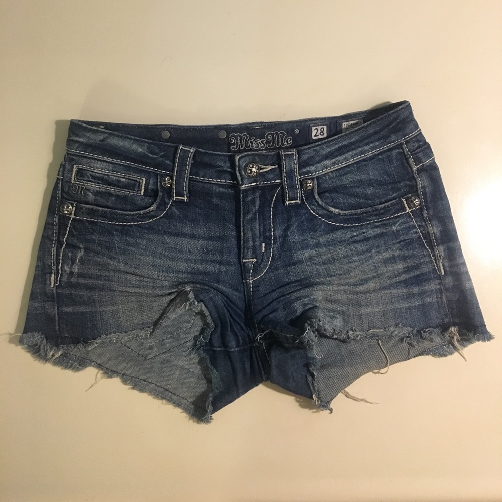 Miss Me Dark Wash Denim Shorts with Jewels